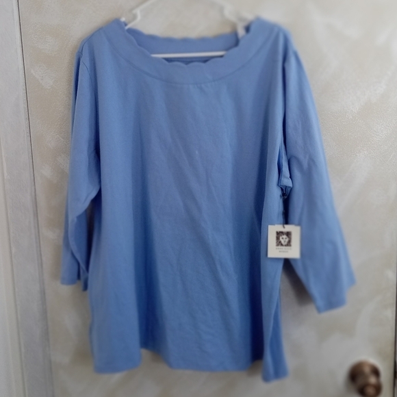 Anne Klein Tops - 2X Anne Klein Scalloped Neck 3/4 Sleeve Sky Blue Top Blouse NWT